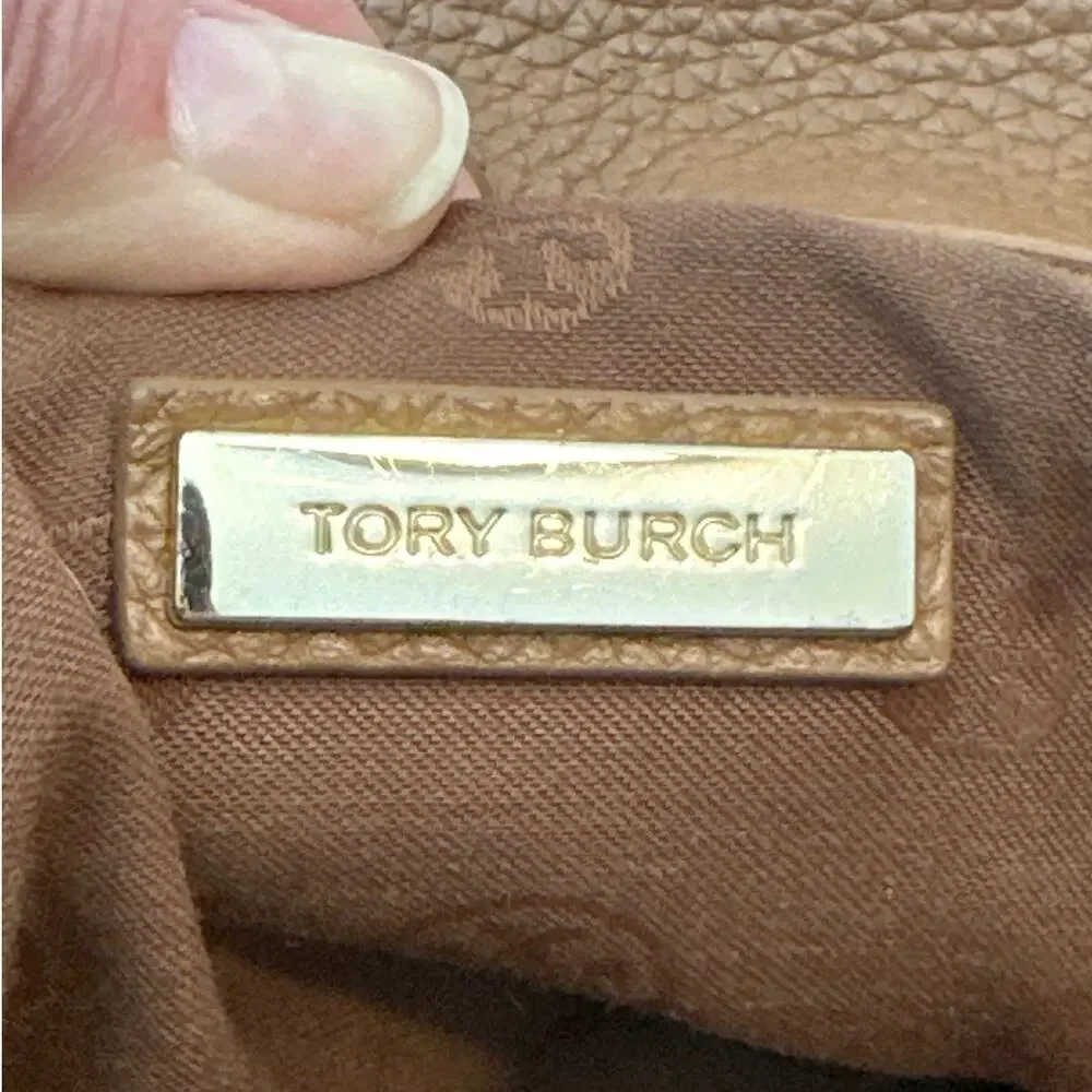 Tory Burch Pebbled Leather Chain Tote‎ Brown Camel Slouchy Bag